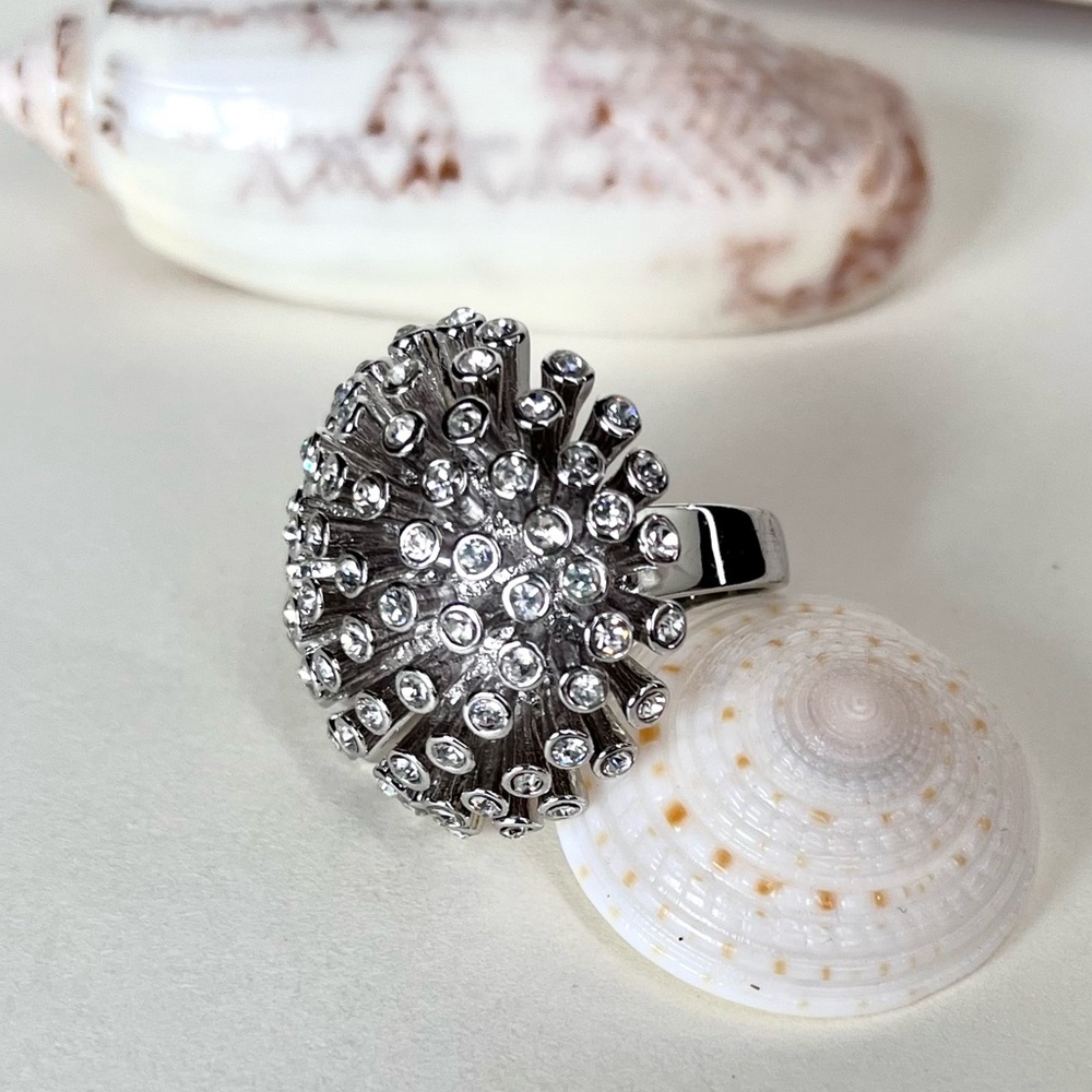J Crew Silver Tone Star Burst Ring